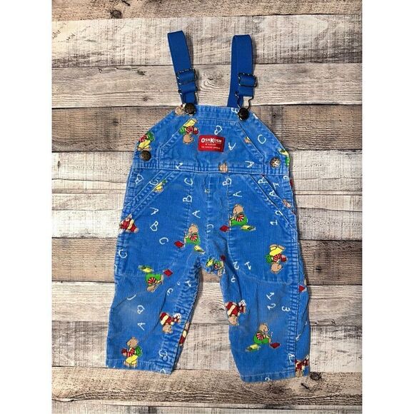Rare Vintage Oshkosh B’Gosh Corduroy ABC 123 Teddy Bears School Bib Overalls 12m - Picture 1 of 9